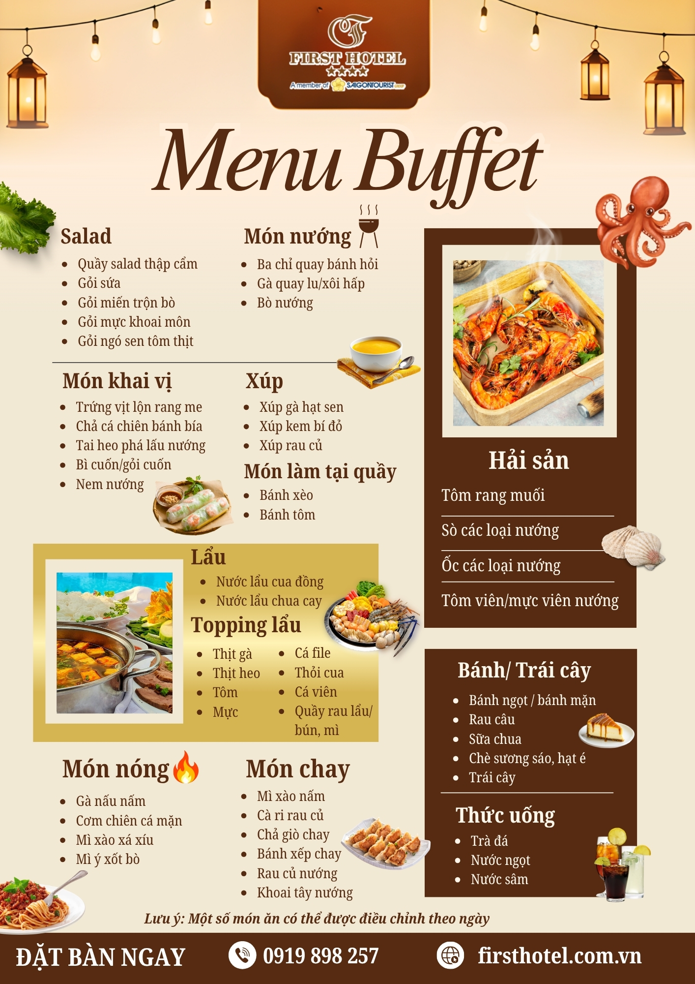 Menu tiệc buffet Thứ 7 hàng tuần