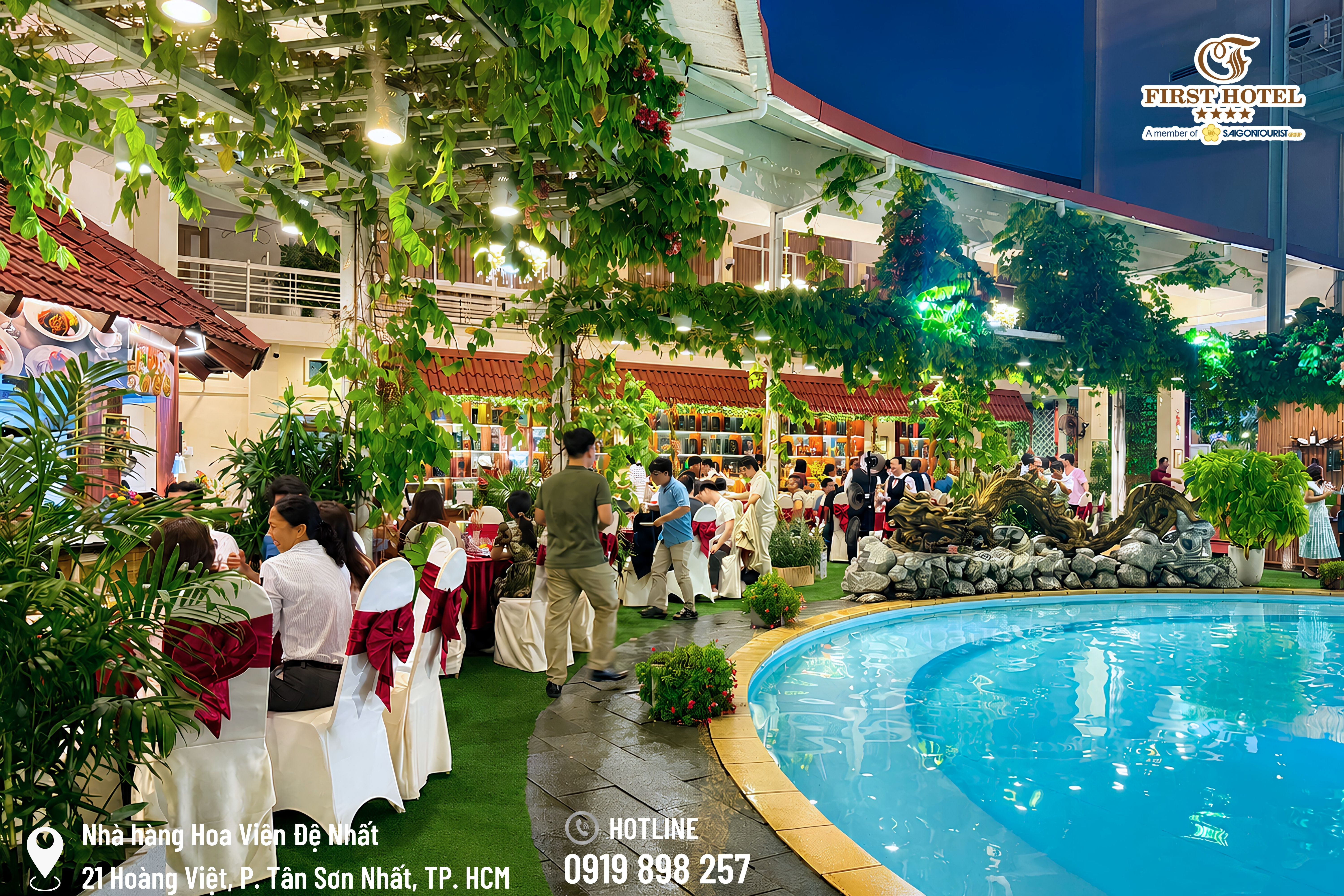 Không gian Hoa Viên Đệ Nhất bên hồ bơi